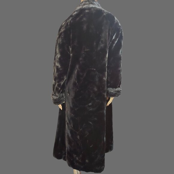 Vintage 90s Y2K Black Full Length Faux Fur Coat Size M Plush Velvety Glam Winter - Picture 4 of 13